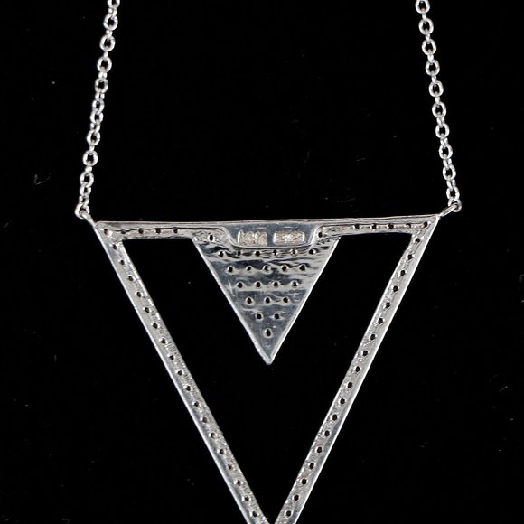 19595 EFFY 14K White Gold 0.75ct Pave Diamond Double Triangle Pendant 18'' Chain - Picture 6 of 7